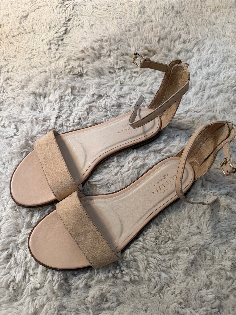Cole Haan Nude Suede Ankle-Strap Sandals